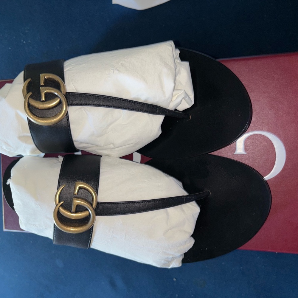 Gucci Black Sandals with Gold Logo